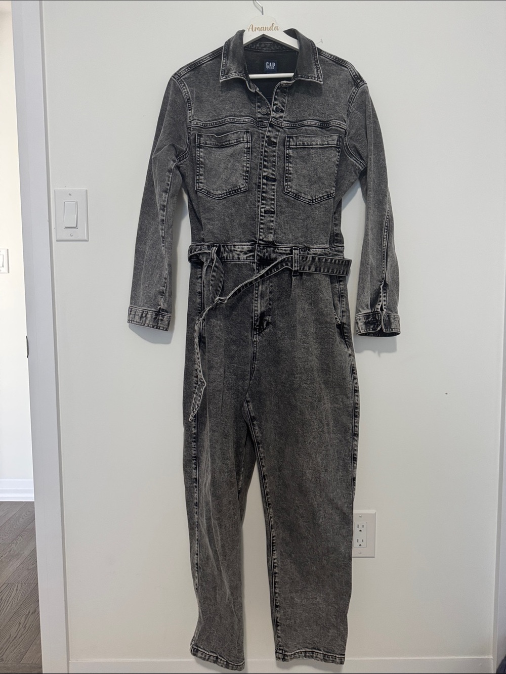GAP Washed Black Denim One-Piece Jumpsuit with Belt